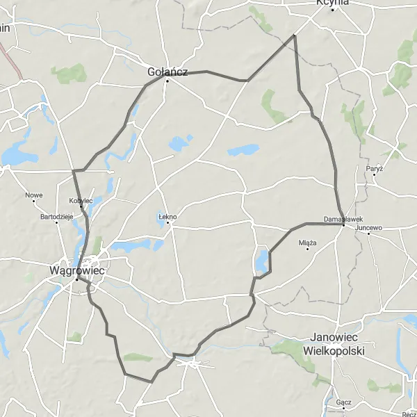 Miniatura mapy "Trasa przez Podlesie Kościelne, Grylewo, Gołańcz i Stołężyn" - trasy rowerowej w Wielkopolskie, Poland. Wygenerowane przez planer tras rowerowych Tarmacs.app
