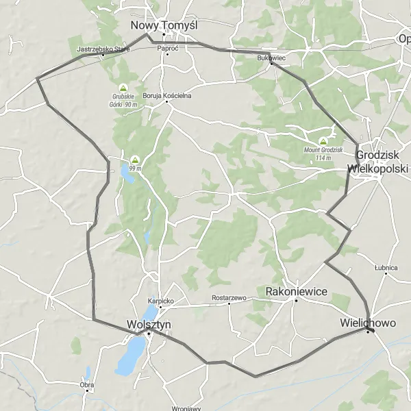 Map miniature of "Exploring the Countryside" cycling inspiration in Wielkopolskie, Poland. Generated by Tarmacs.app cycling route planner