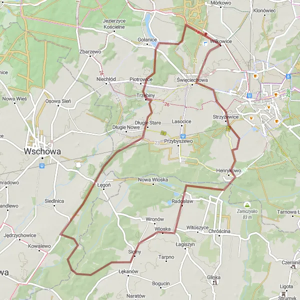 Miniatura mapy "Szlak Wielkopolski Gravelowy" - trasy rowerowej w Wielkopolskie, Poland. Wygenerowane przez planer tras rowerowych Tarmacs.app