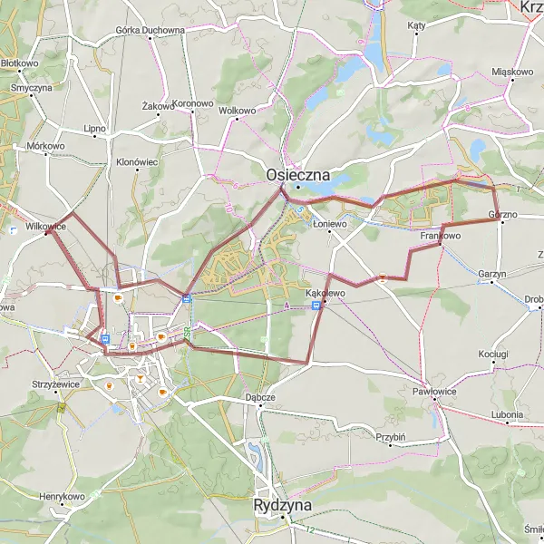 Miniatura mapy "Przejażdżka Dobramyśli" - trasy rowerowej w Wielkopolskie, Poland. Wygenerowane przez planer tras rowerowych Tarmacs.app