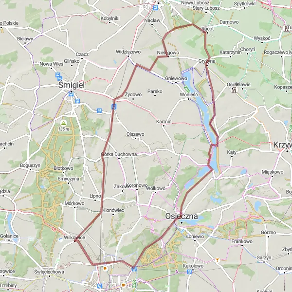 Miniatura mapy "Trasa gravelowa przez Wilkowice" - trasy rowerowej w Wielkopolskie, Poland. Wygenerowane przez planer tras rowerowych Tarmacs.app