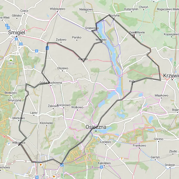 Miniatura mapy "Trasa w okolicach Wilkowic" - trasy rowerowej w Wielkopolskie, Poland. Wygenerowane przez planer tras rowerowych Tarmacs.app