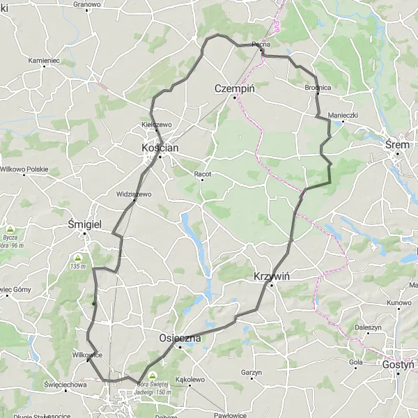 Miniatura mapy "Trasa Kościańska" - trasy rowerowej w Wielkopolskie, Poland. Wygenerowane przez planer tras rowerowych Tarmacs.app