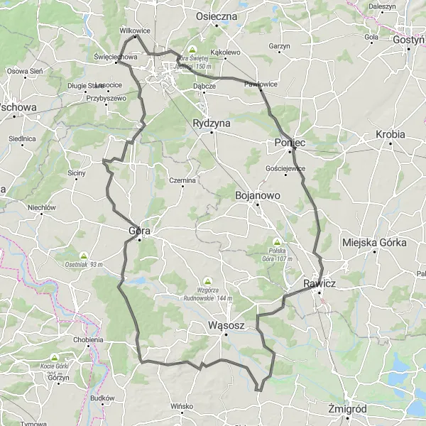 Miniatura mapy "Poniecka Przejażdżka" - trasy rowerowej w Wielkopolskie, Poland. Wygenerowane przez planer tras rowerowych Tarmacs.app