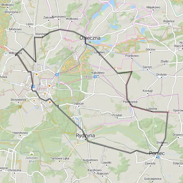 Miniatura mapy "Szlak Leszczyński" - trasy rowerowej w Wielkopolskie, Poland. Wygenerowane przez planer tras rowerowych Tarmacs.app