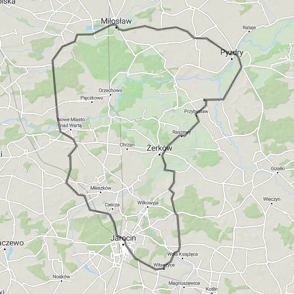 Miniatura mapy "Pitoreskowa trasa szosowa do Klęki" - trasy rowerowej w Wielkopolskie, Poland. Wygenerowane przez planer tras rowerowych Tarmacs.app