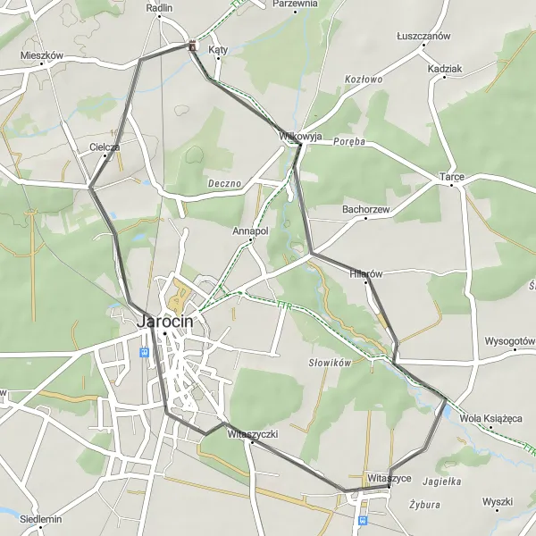 Miniatura mapy "Trasa rowerowa Jarocin-Hilarów-Witaszyce-Jarocin" - trasy rowerowej w Wielkopolskie, Poland. Wygenerowane przez planer tras rowerowych Tarmacs.app