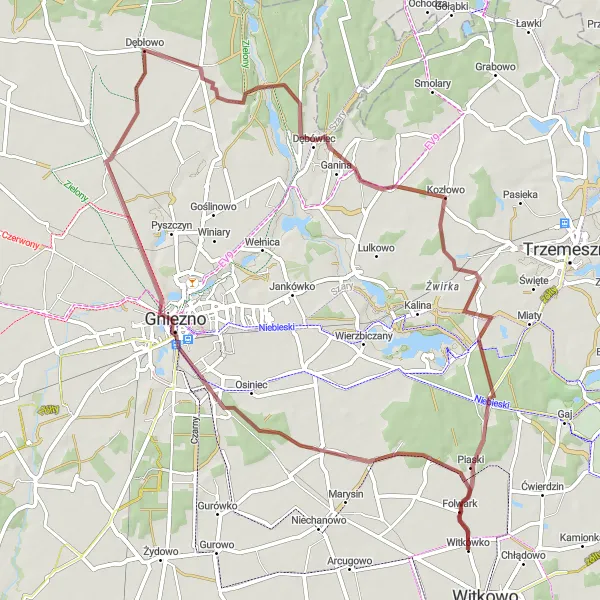 Map miniature of "Discover Zdziechowa and Strzyżewo Paczkowe" cycling inspiration in Wielkopolskie, Poland. Generated by Tarmacs.app cycling route planner