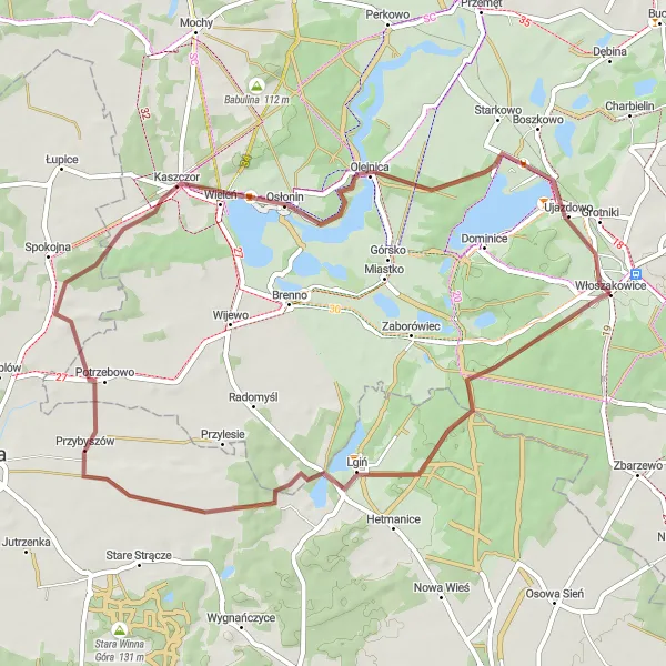 Miniatura mapy "Trasa gravelowa przez Lgiń, Kaszczor i Olejnicę" - trasy rowerowej w Wielkopolskie, Poland. Wygenerowane przez planer tras rowerowych Tarmacs.app