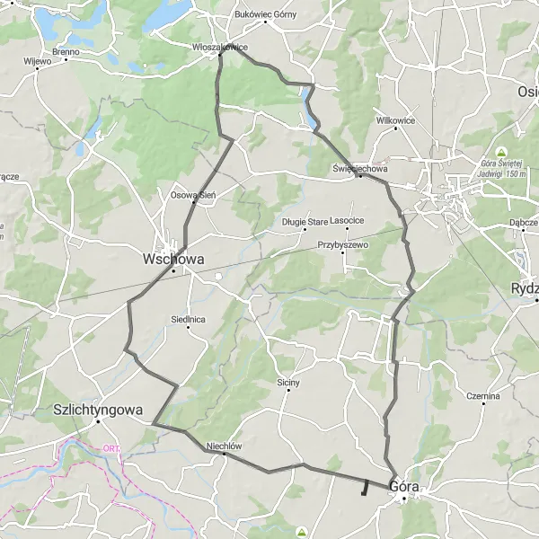 Miniatura mapy "Trasa przez Święciechową, Sławęcice i Wschowę" - trasy rowerowej w Wielkopolskie, Poland. Wygenerowane przez planer tras rowerowych Tarmacs.app