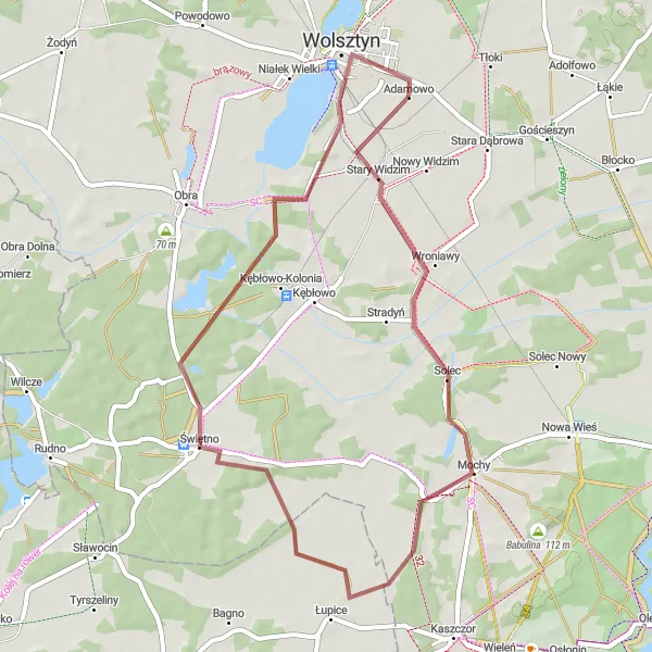 Miniatura mapy "Wokół Łysej Góry" - trasy rowerowej w Wielkopolskie, Poland. Wygenerowane przez planer tras rowerowych Tarmacs.app