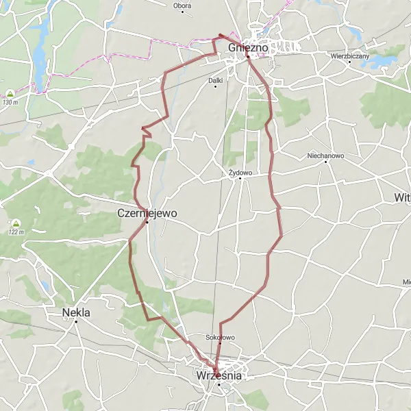 Miniatura mapy "Trasa rowerowa do Nowego Folwarku i Gniezna" - trasy rowerowej w Wielkopolskie, Poland. Wygenerowane przez planer tras rowerowych Tarmacs.app