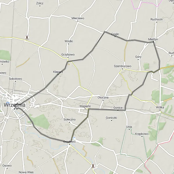 Miniatura mapy "Trasa rowerowa do Grzybowa i Chwałkowic" - trasy rowerowej w Wielkopolskie, Poland. Wygenerowane przez planer tras rowerowych Tarmacs.app