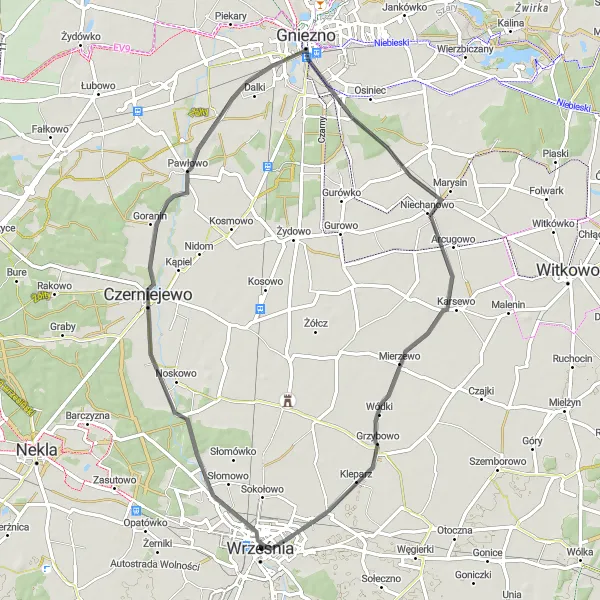 Miniatura mapy "Trasa przez Gniezno i Niechanowo" - trasy rowerowej w Wielkopolskie, Poland. Wygenerowane przez planer tras rowerowych Tarmacs.app