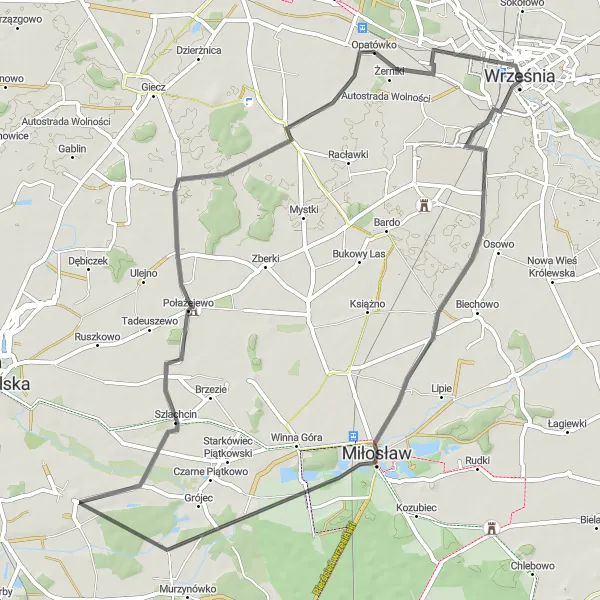 Miniatura mapy "Trasa przez zielone pola i urokliwe wsie" - trasy rowerowej w Wielkopolskie, Poland. Wygenerowane przez planer tras rowerowych Tarmacs.app