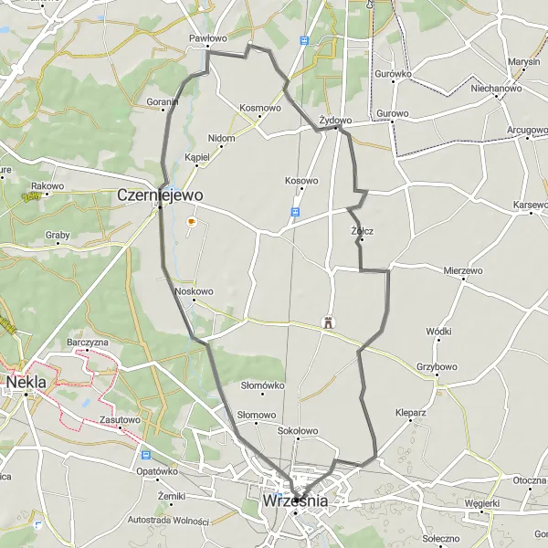 Miniatura mapy "Spacer przez Czerniejewo i Gębarzewo" - trasy rowerowej w Wielkopolskie, Poland. Wygenerowane przez planer tras rowerowych Tarmacs.app