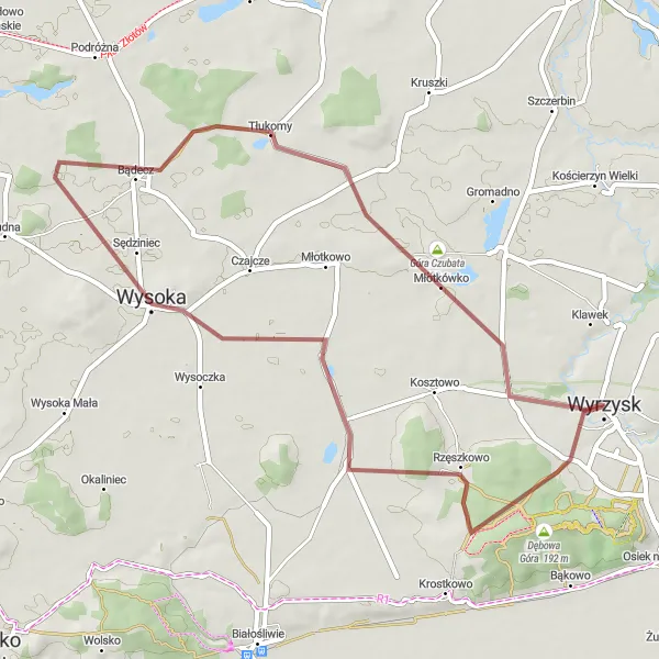 Miniatura mapy "Trasa gravel z Górą Masztową" - trasy rowerowej w Wielkopolskie, Poland. Wygenerowane przez planer tras rowerowych Tarmacs.app