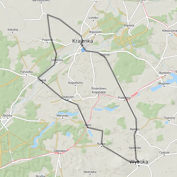 Miniatura mapy "Pętla Szosowa przez Głubczyn i Krajenkę" - trasy rowerowej w Wielkopolskie, Poland. Wygenerowane przez planer tras rowerowych Tarmacs.app