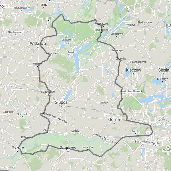 Map miniature of "The Wielkopolskie Adventure" cycling inspiration in Wielkopolskie, Poland. Generated by Tarmacs.app cycling route planner