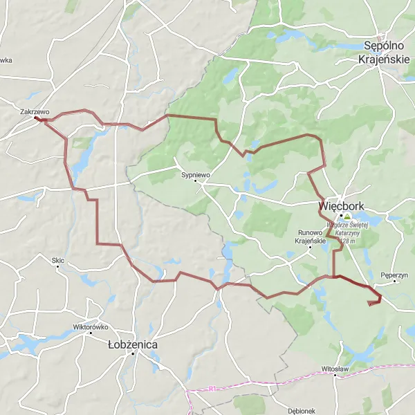 Map miniature of "The Ultimate Gravel Challenge" cycling inspiration in Wielkopolskie, Poland. Generated by Tarmacs.app cycling route planner