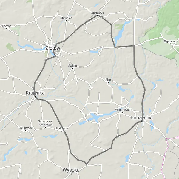 Map miniature of "Through Fairytale Landscapes" cycling inspiration in Wielkopolskie, Poland. Generated by Tarmacs.app cycling route planner