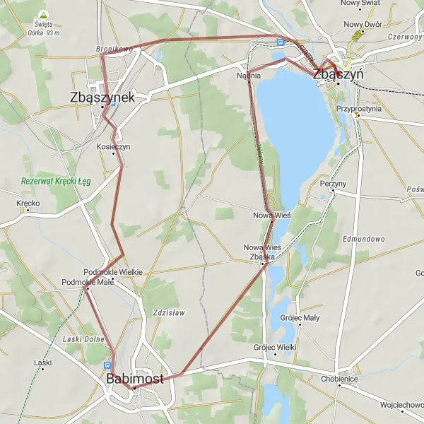 Miniatura mapy "Szlak Gravelowy do Babimostu" - trasy rowerowej w Wielkopolskie, Poland. Wygenerowane przez planer tras rowerowych Tarmacs.app