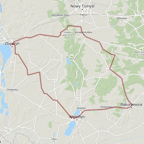 Miniatura mapy "Trasa Gravelowa do Wolsztyna" - trasy rowerowej w Wielkopolskie, Poland. Wygenerowane przez planer tras rowerowych Tarmacs.app