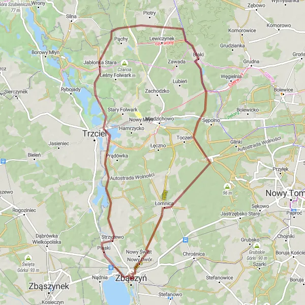Miniatura mapy "Trasa Jabłońska" - trasy rowerowej w Wielkopolskie, Poland. Wygenerowane przez planer tras rowerowych Tarmacs.app