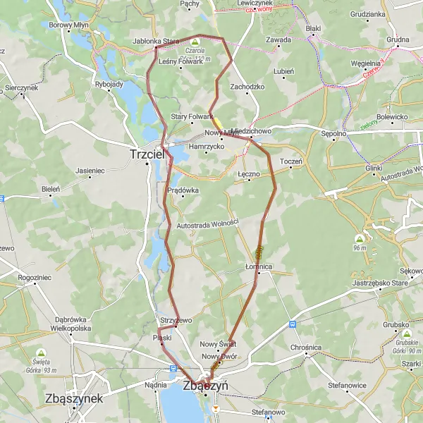 Miniatura mapy "Szlak Czarciej Góry" - trasy rowerowej w Wielkopolskie, Poland. Wygenerowane przez planer tras rowerowych Tarmacs.app