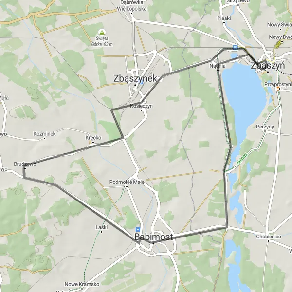 Miniatura mapy "Szlak Babimojski" - trasy rowerowej w Wielkopolskie, Poland. Wygenerowane przez planer tras rowerowych Tarmacs.app