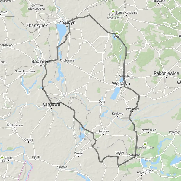 Miniatura mapy "Trasa Kargowska" - trasy rowerowej w Wielkopolskie, Poland. Wygenerowane przez planer tras rowerowych Tarmacs.app
