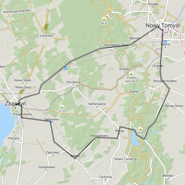 Miniatura mapy "Szlak Jastrzębski" - trasy rowerowej w Wielkopolskie, Poland. Wygenerowane przez planer tras rowerowych Tarmacs.app