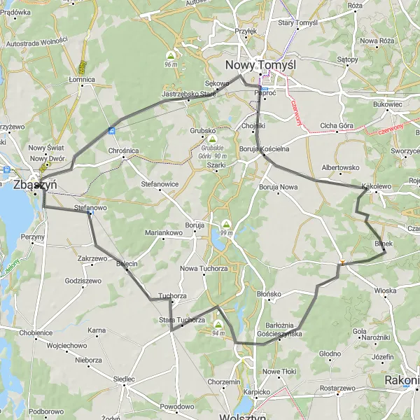 Miniatura mapy "Trasa Szosowa do Jabłonny" - trasy rowerowej w Wielkopolskie, Poland. Wygenerowane przez planer tras rowerowych Tarmacs.app