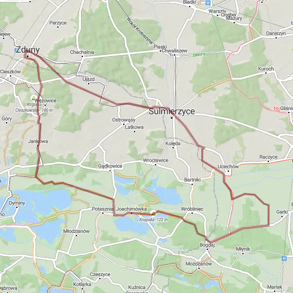 Miniatura mapy "Trasa Gravel Sulmierzyce" - trasy rowerowej w Wielkopolskie, Poland. Wygenerowane przez planer tras rowerowych Tarmacs.app