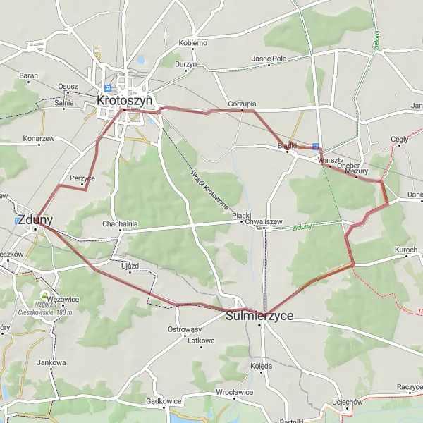 Miniatura mapy "Wycieczka przez Gorzupię i Chruszczyny" - trasy rowerowej w Wielkopolskie, Poland. Wygenerowane przez planer tras rowerowych Tarmacs.app