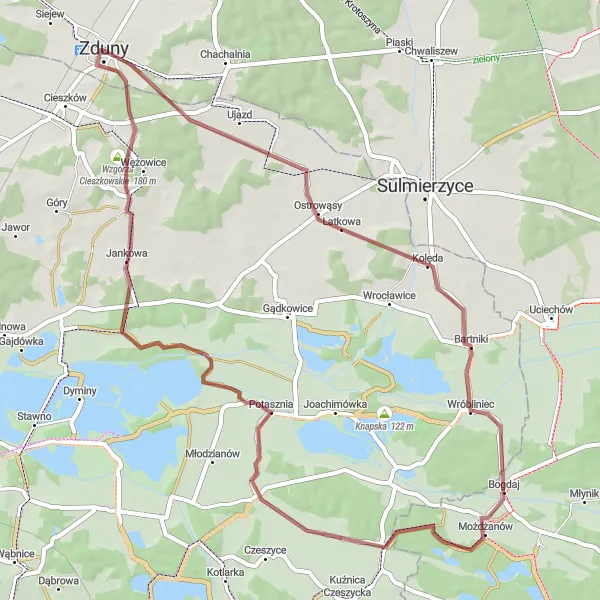 Miniatura mapy "Trasa przez Lelików i Jankową" - trasy rowerowej w Wielkopolskie, Poland. Wygenerowane przez planer tras rowerowych Tarmacs.app