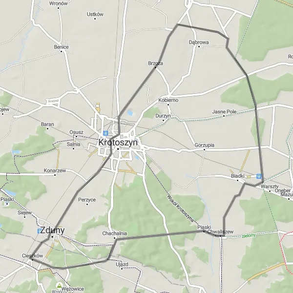 Miniatura mapy "Przejażdżka przez Chwaliszew i Zduny" - trasy rowerowej w Wielkopolskie, Poland. Wygenerowane przez planer tras rowerowych Tarmacs.app
