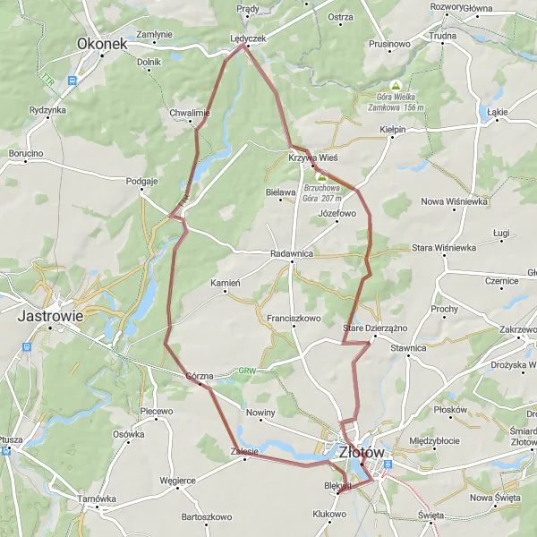 Map miniature of "The Gravel Adventure" cycling inspiration in Wielkopolskie, Poland. Generated by Tarmacs.app cycling route planner