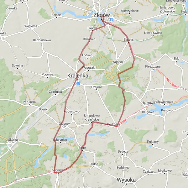 Miniatura mapy "Wyprawa do Podróżnej, Głubczyna i Krajenki" - trasy rowerowej w Wielkopolskie, Poland. Wygenerowane przez planer tras rowerowych Tarmacs.app