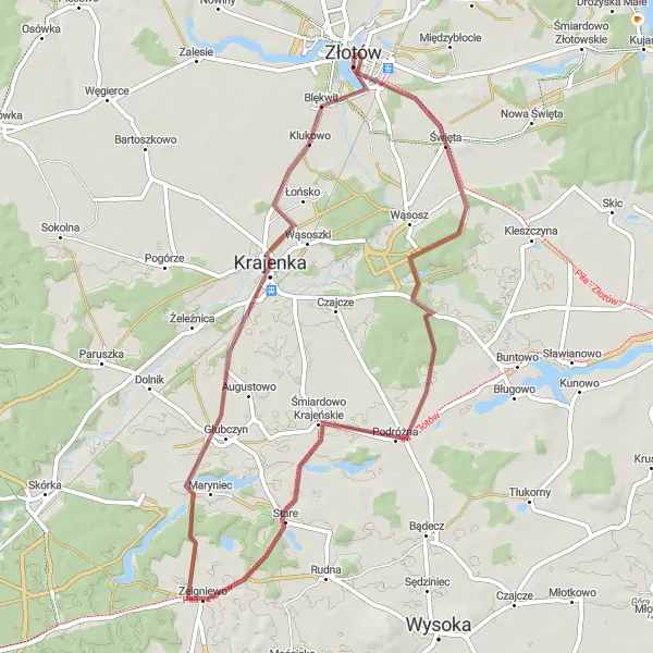 Map miniature of "Złotów Gravel Adventure" cycling inspiration in Wielkopolskie, Poland. Generated by Tarmacs.app cycling route planner