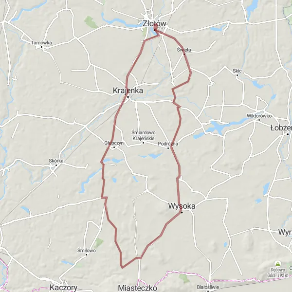 Miniatura mapy "Trasa przez Wysoką, Grabówno i Głubczyn" - trasy rowerowej w Wielkopolskie, Poland. Wygenerowane przez planer tras rowerowych Tarmacs.app