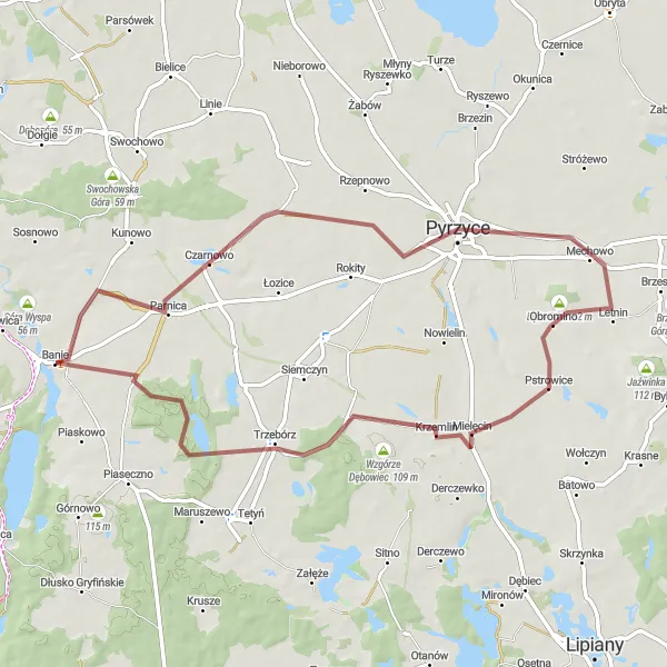 Miniatura mapy "Trasa Banie - Czarnowo - Wzgórze Dębowiec" - trasy rowerowej w Zachodniopomorskie, Poland. Wygenerowane przez planer tras rowerowych Tarmacs.app