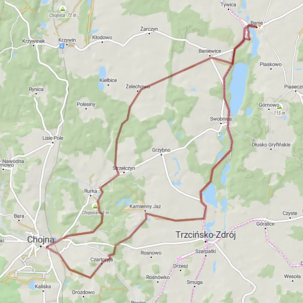 Map miniature of "Swobnica Loop" cycling inspiration in Zachodniopomorskie, Poland. Generated by Tarmacs.app cycling route planner