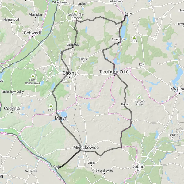 Miniatura mapy "Trasa Banie - Baniewice - Lisie Pole" - trasy rowerowej w Zachodniopomorskie, Poland. Wygenerowane przez planer tras rowerowych Tarmacs.app