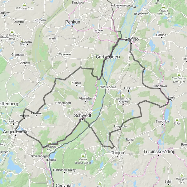Map miniature of "Journey through Scenic Landscapes" cycling inspiration in Zachodniopomorskie, Poland. Generated by Tarmacs.app cycling route planner