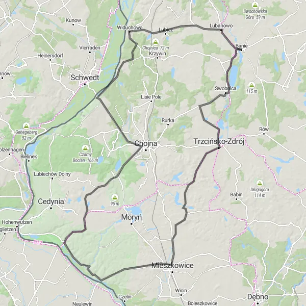 Miniatura mapy "Szlak widokowy z Banie do Tywicy" - trasy rowerowej w Zachodniopomorskie, Poland. Wygenerowane przez planer tras rowerowych Tarmacs.app