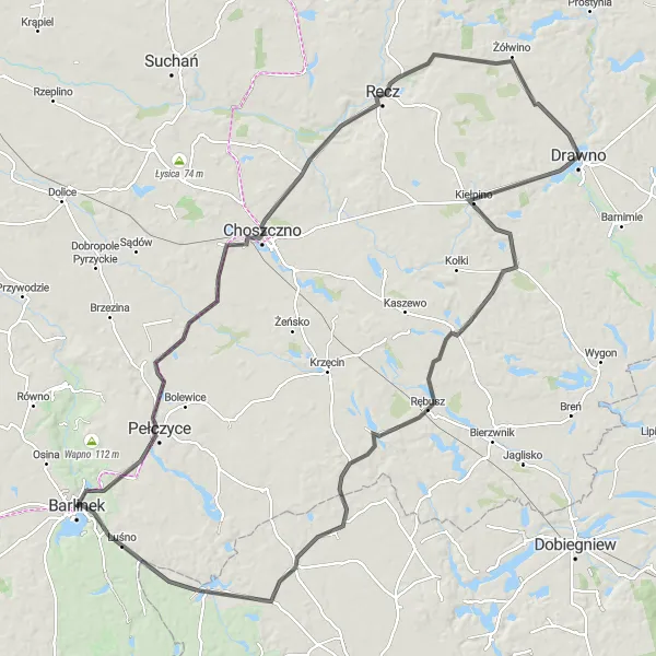 Miniatura mapy "Rowerowa Podróż do Brzezin" - trasy rowerowej w Zachodniopomorskie, Poland. Wygenerowane przez planer tras rowerowych Tarmacs.app