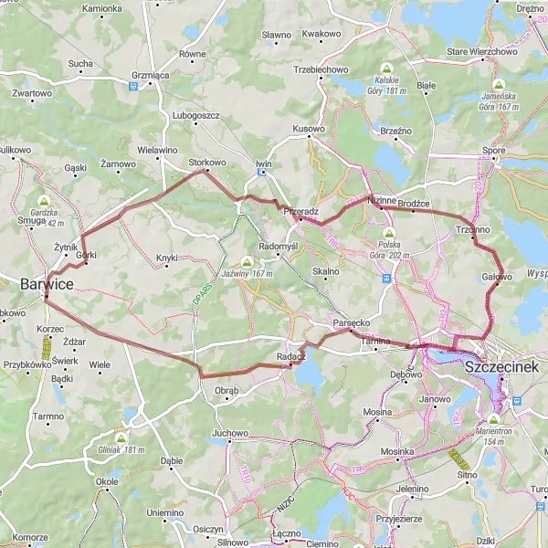 Miniatura mapy "Trasa gravelowa do ominąć Barwice" - trasy rowerowej w Zachodniopomorskie, Poland. Wygenerowane przez planer tras rowerowych Tarmacs.app