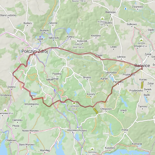 Miniatura mapy "Trasa gravelowa w sercu natury" - trasy rowerowej w Zachodniopomorskie, Poland. Wygenerowane przez planer tras rowerowych Tarmacs.app