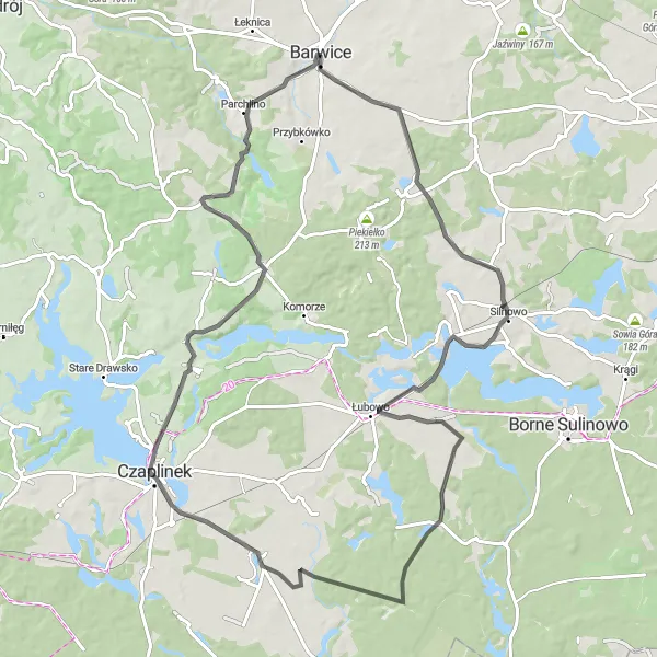 Map miniature of "Barwice - Dębogóra Loop" cycling inspiration in Zachodniopomorskie, Poland. Generated by Tarmacs.app cycling route planner